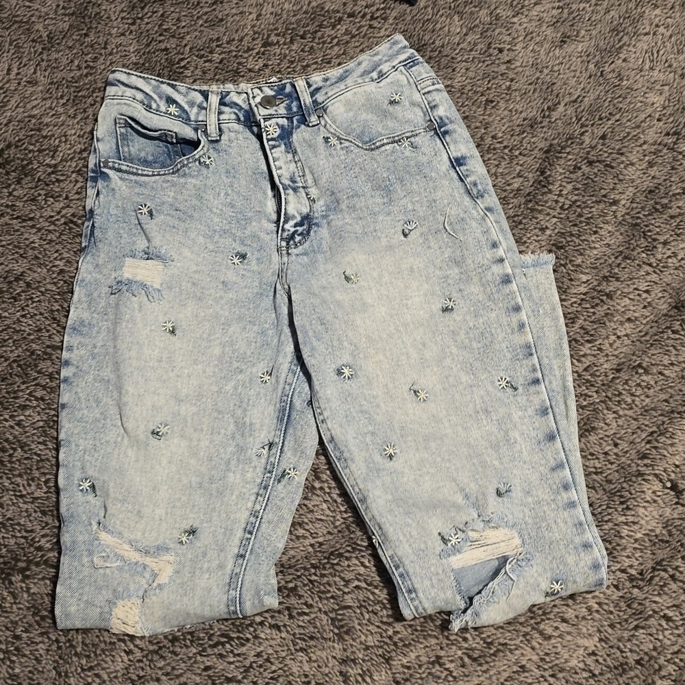 Material Girl Distressed Light Wash Denim Jeans